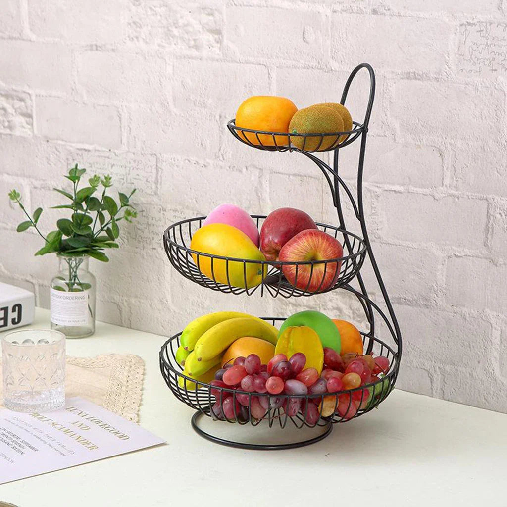 Countertop Round Metal Household Fruit Plate Tray Stand & Storage