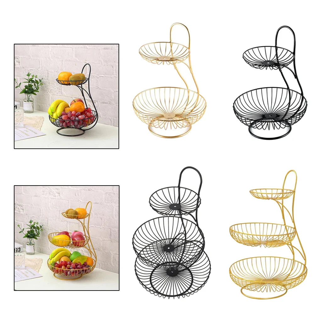 Countertop Round Metal Household Fruit Plate Tray Stand & Storage