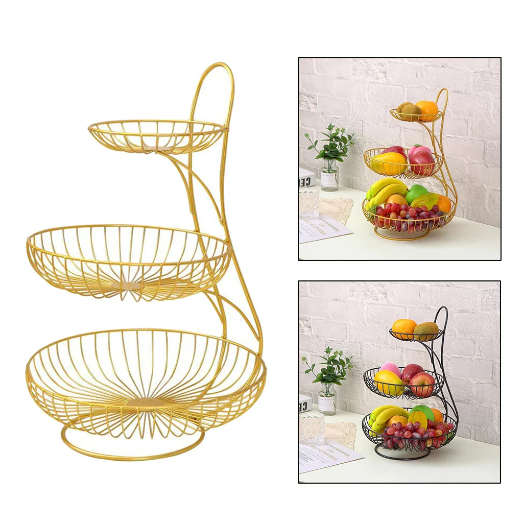 Countertop Round Metal Household Fruit Plate Tray Stand & Storage