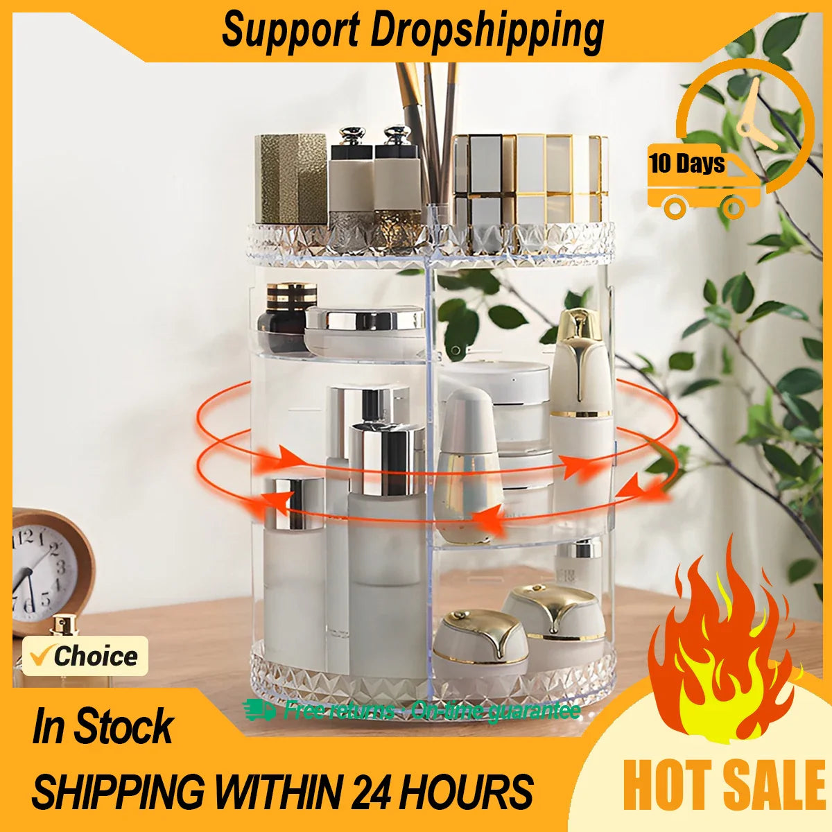 360 Degree Rotation Multi-Functional Cosmetic Organizer Transparent Box