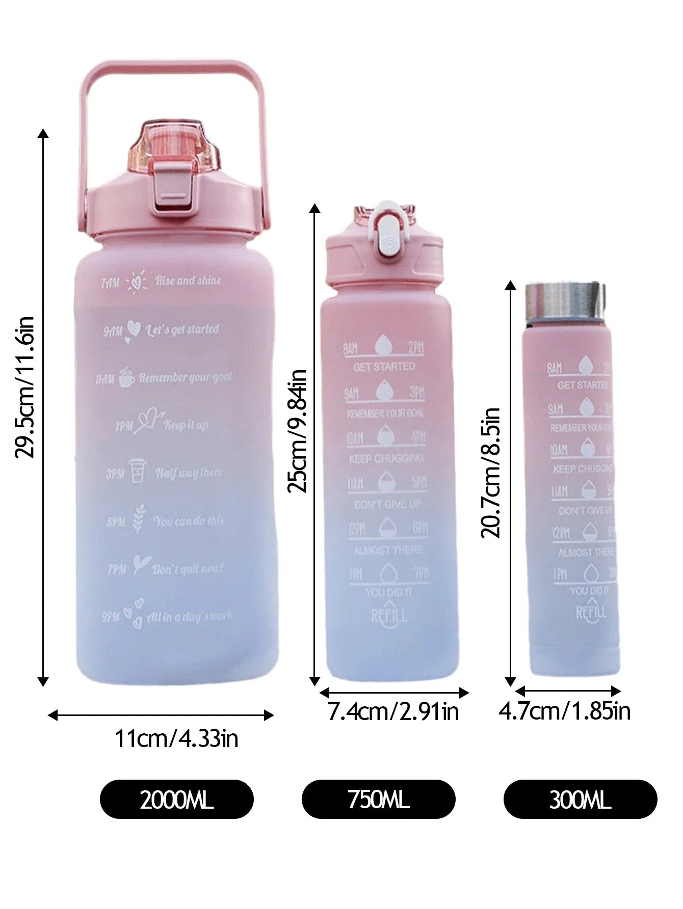 3Pcs Portable, Leak Proof, Gradient Water Bottles Set
